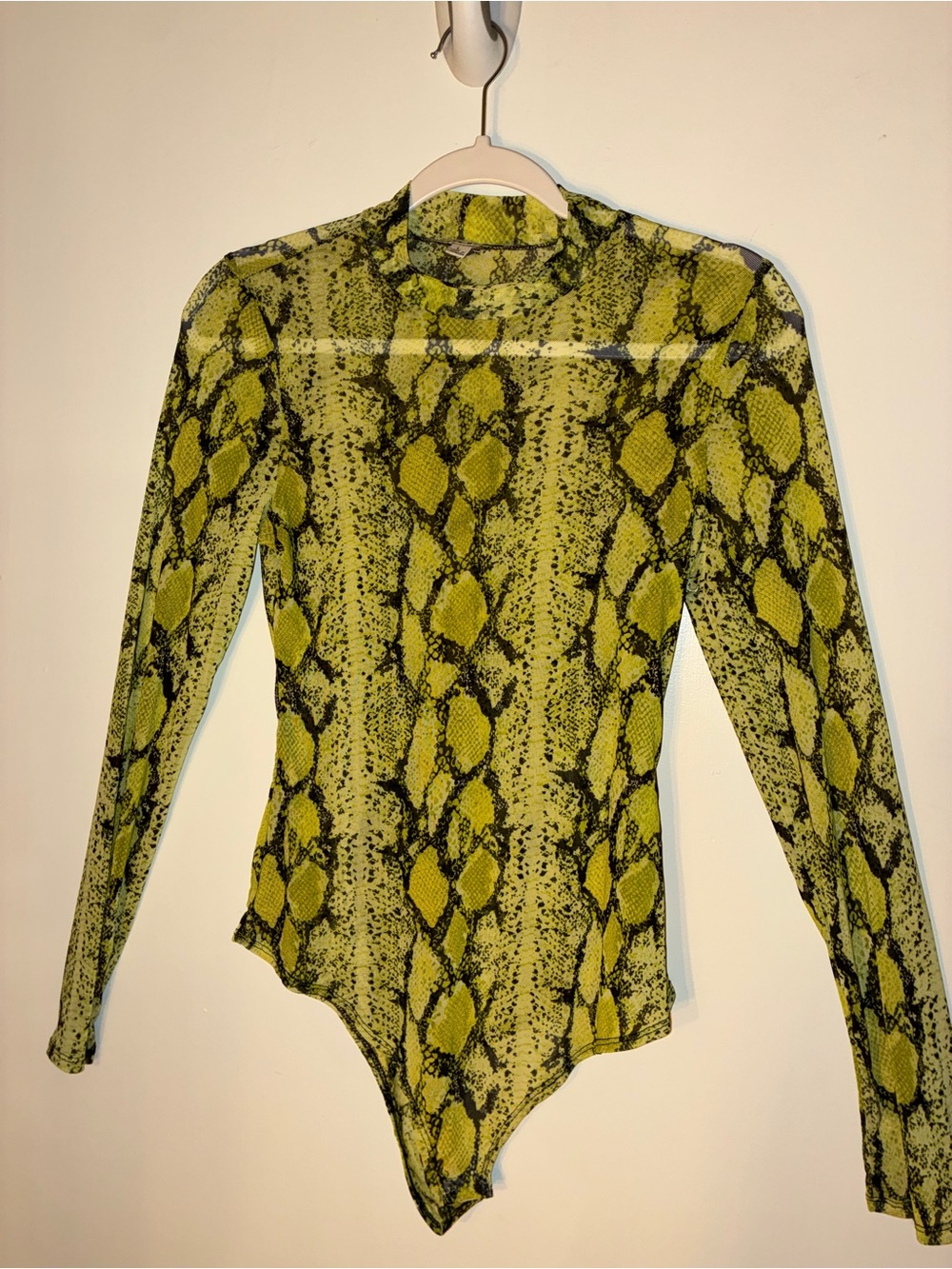 Haute Monde Neon Lime Green Snakeskin Mesh Bodysuit - Size L